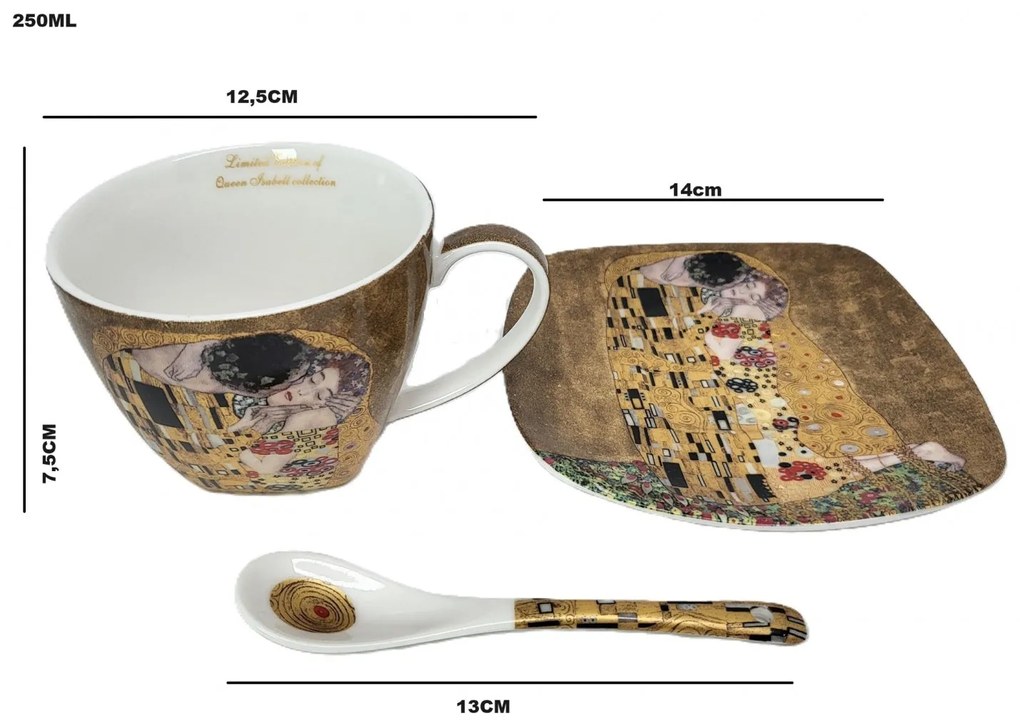 Hatszemélyes porcelán teáskészlet Klimt A Csók díszdobozban