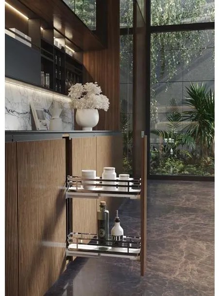 Konyhai fémrács, 150mm, bal oldalra szerelhető, króm, teljes kihúzás, csillapított záródás, rejtett fióksín, 2 kosár SIGE, Green Line 002