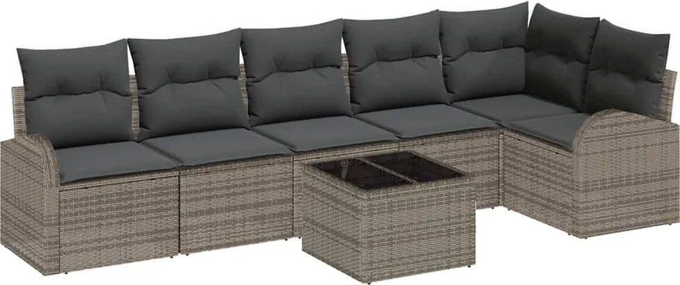 vidaXL Kerti Kanapé Szett párnával tárolóval 7 pcs Szürke polirattan