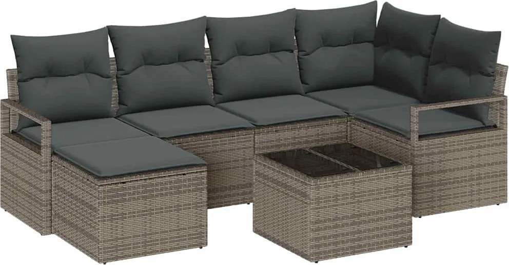 vidaXL Kanapé Szett párnával tárolóval 7 pcs Világosszürke polirattan