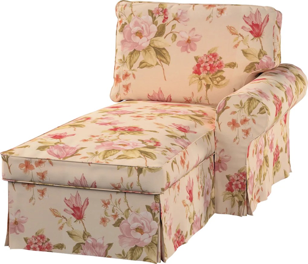 Ikea Ektorp jobbos sezlon huzat nagy virágok krémszínű háttérrel