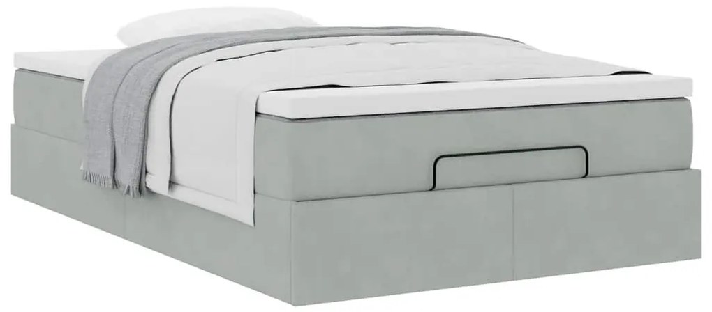 világosszürke bársony ottomán ágy matraccal 120x190 cm