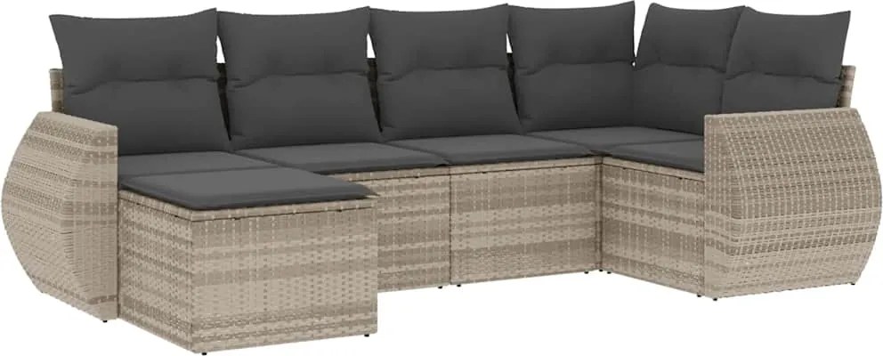vidaXL 6 részes világosszürke polyrattan kerti ülőgarnitúra párnákkal