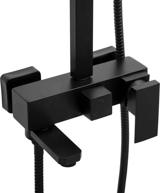 Erga Cube, zuhanygarnitúra karos csapteleppel, kád kifolyóval és esőfejjel 30x30cm, fekete matt, ERG-YKA-BP.CUBE-30-BLK