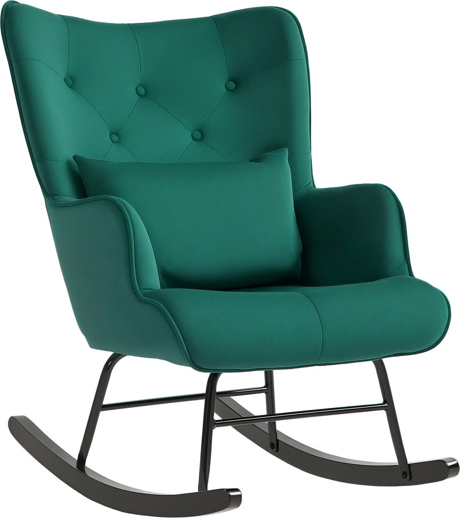 HOMCOM Bársonyos Ringató Szék Magas Hátfallal, Kényelmes Karfás Ringató Szék Nappaliba és Hálószobába, Zöld | Aosom