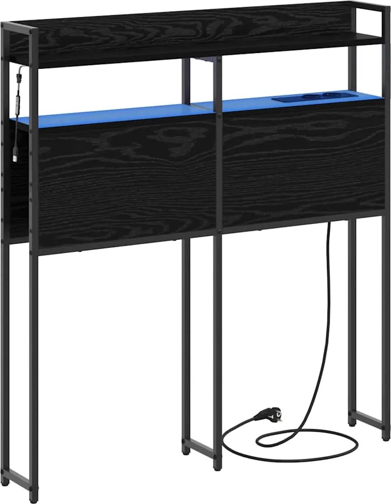 vidaXL Tároló fejtámla polcokkal fejtámlával Musta tammi 90 cm Faanyag