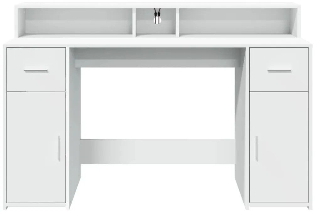 fehér szerelt fa íróasztal LED-világítással 140 x 55 x 91 cm