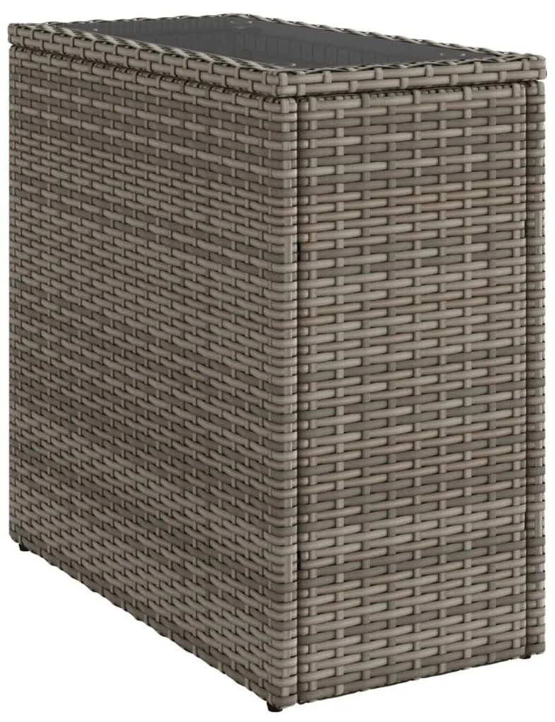 szürke polyrattan kerti kisasztal üveg lappal 58 x 27,5 x 55 cm