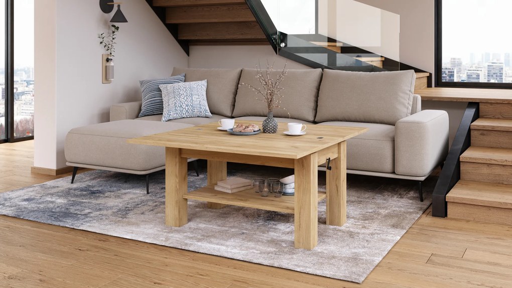 Mazzoni BRAWO Arany Tölgy - NYITHATÓ/MAGASÍTHATÓ DOHÁNYZÓASZTAL POLCCAL ÉTKEZŐASZTALKÉNT IS HASZNÁLHATÓ