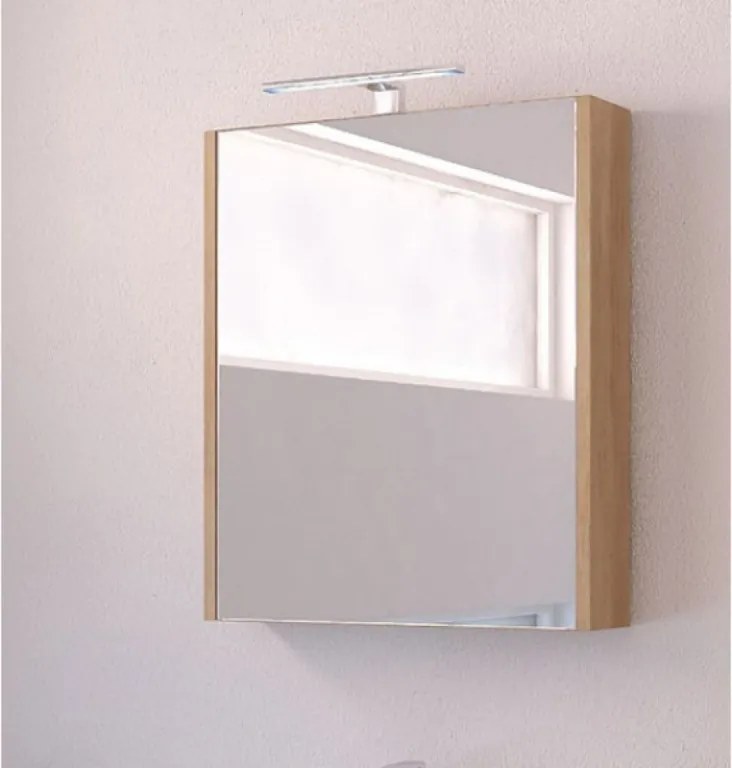 Piramida AKVA Tükrös fürdőszobai szekrény - LED világítással - FEHÉR-TÖLGY - 60 x 69 x 15 cm