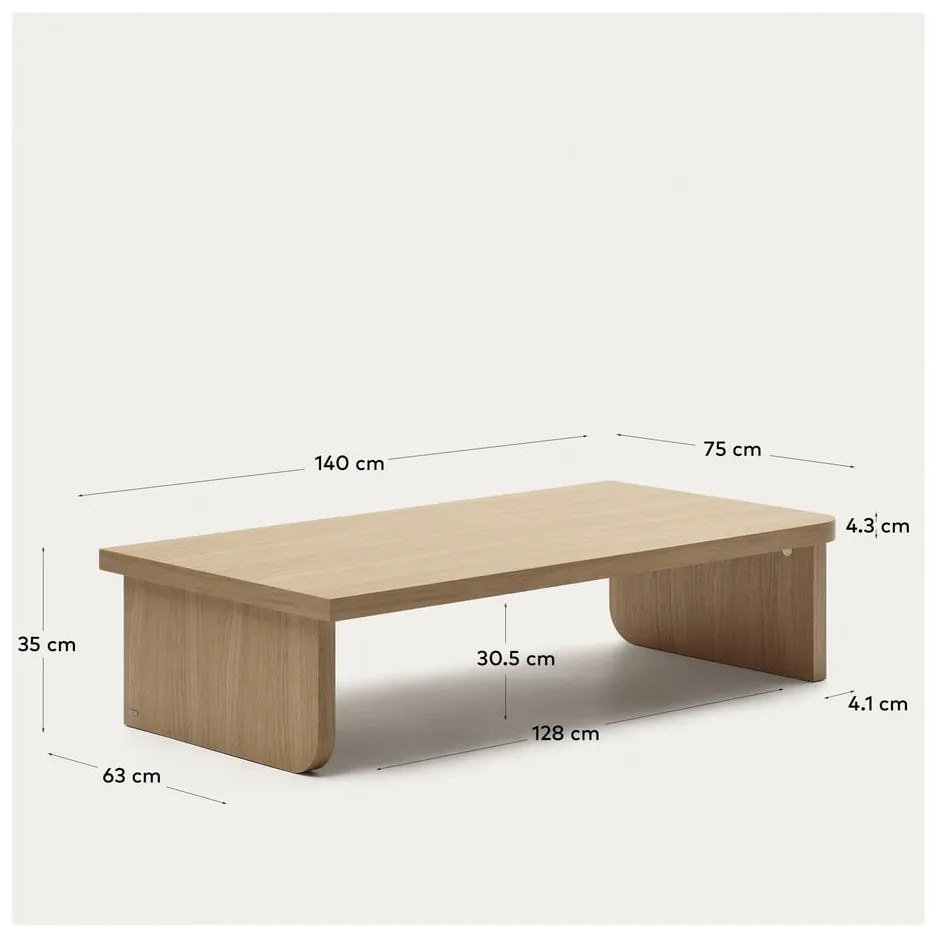 Natúr színű dohányzóasztal tölgyfa dekorral 75x140 cm Oaq – Kave Home