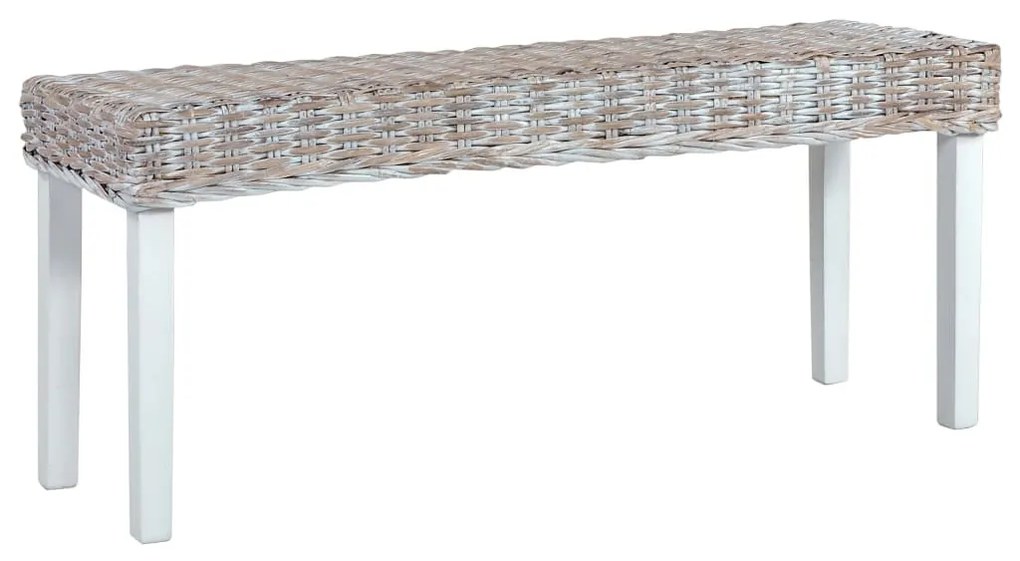 fehér természetes kubu rattan és tömör mahagóni fa pad 110 cm