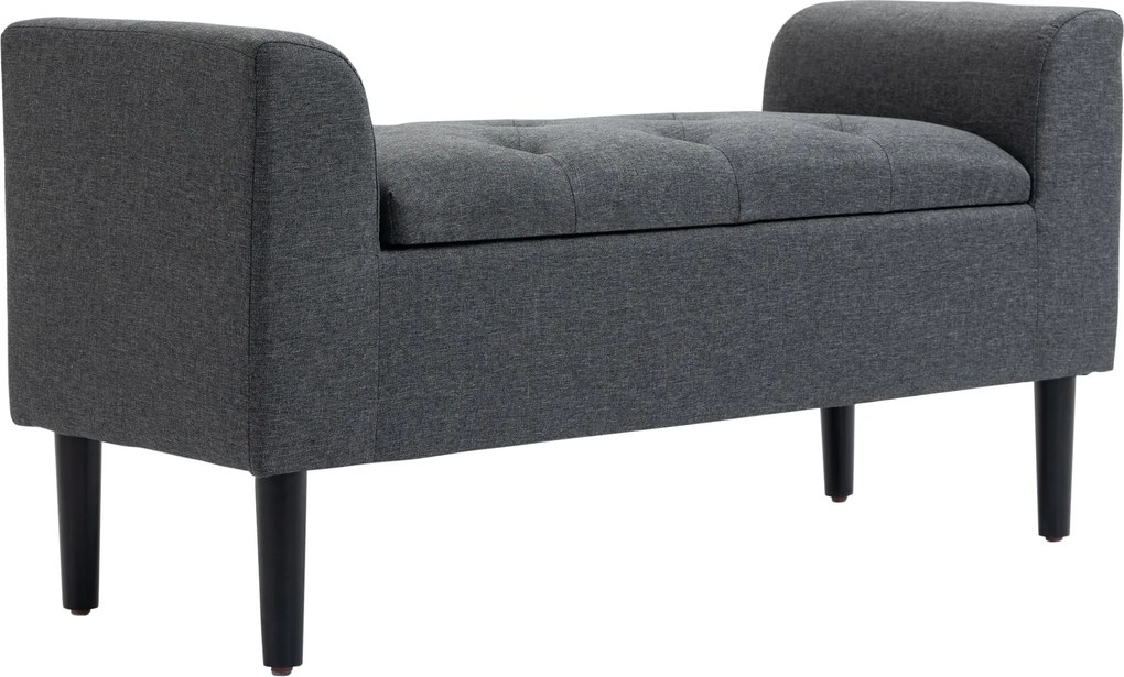 HOMCOM Tároló Puff, Kárpitozott Pad Vászonhatású Anyaggal, Fa Lábakkal, Ágy Pad Nappaliba, Hálószobába, Előszobába, 116 x 44 x 58 cm Sötét Szürke | Ao
