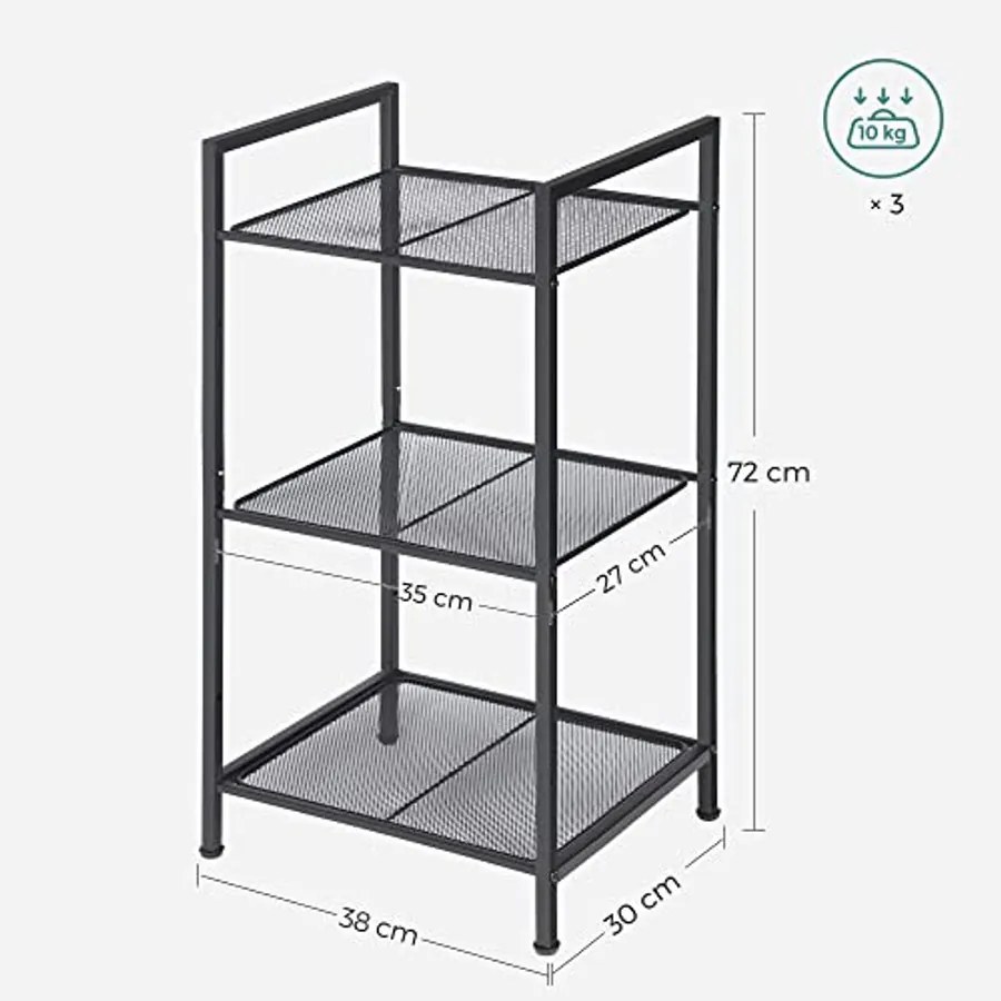 Fém polc, 3 szintes polc, bővíthető, állítható polcok, ipari design, fekete