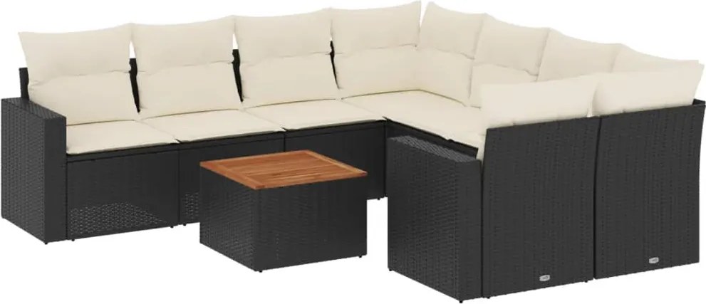 vidaXL 9 részes fekete polyrattan kerti ülőgarnitúra párnákkal