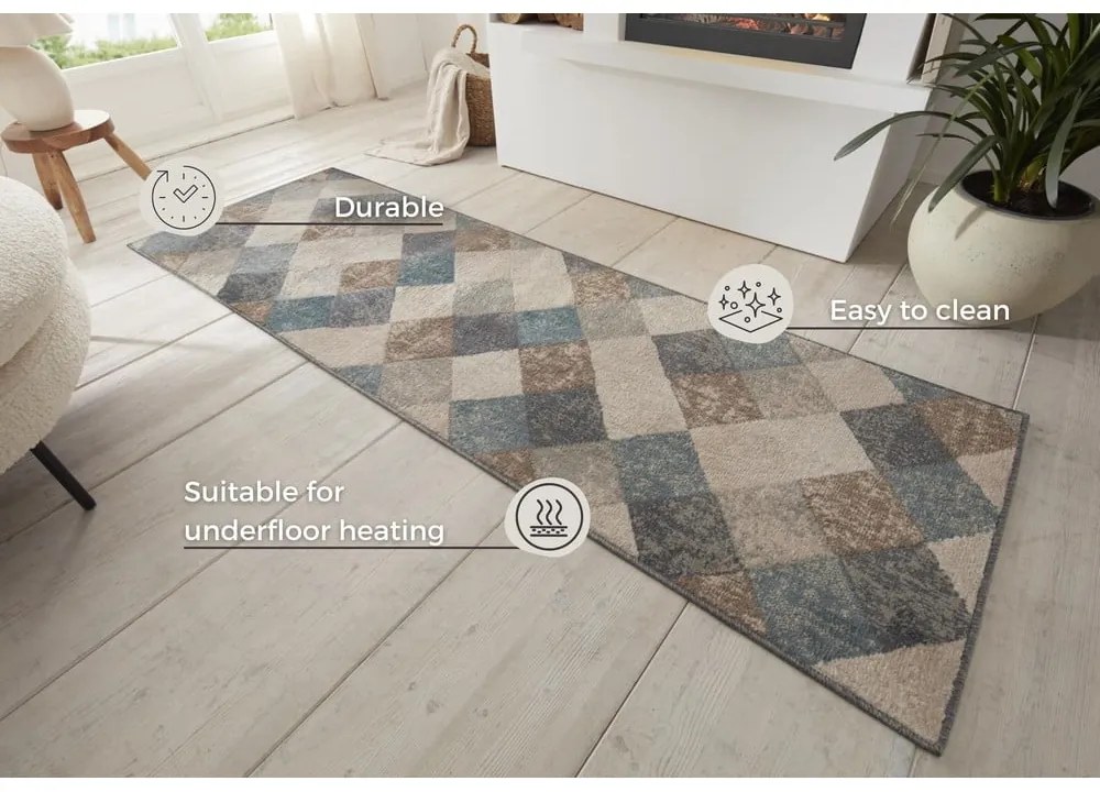 Kék-bézs futószőnyeg 80x200 cm Terrain – Hanse Home