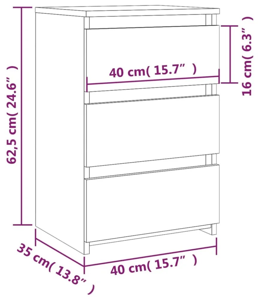 2 db szürke sonoma szerelt fa éjjeliszekrény 40x35x62,5 cm