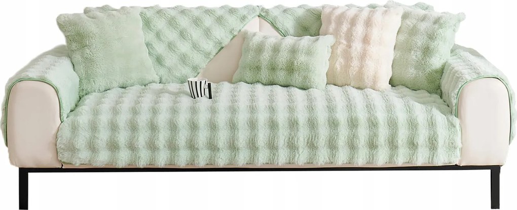 L Alakú Sarokgarnitúra Huzat, Nyúl Plüss, Csúszásgátló, 90x180 cm, Zöld