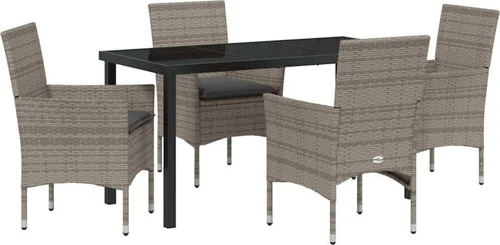 vidaXL Kert étkező szett párnával 5 pcs Szürke polirattan