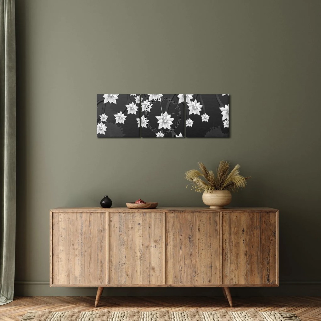 Kép - virágok az ágakon (órával) (90x30 cm)