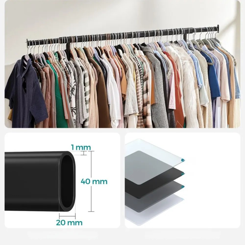 INEZ ruhatartó állvány kerekekkel, max. 90kg, 83,5x45x160cm, fekete SongmicsHome