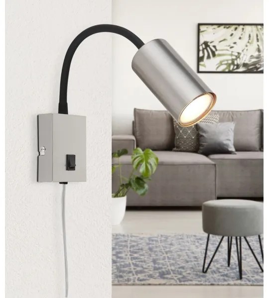 Globo 57911W - Rugalmas fali lámpa ROBBY 1xGU10/25W/230V fekete/króm