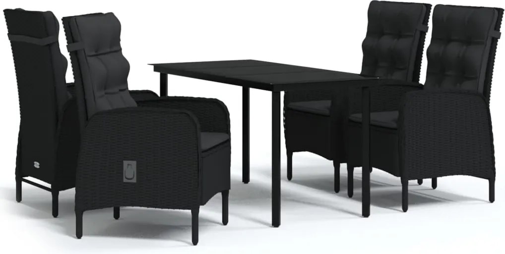 vidaXL 5 részes fekete kerti étkezőgarnitúra párnákkal