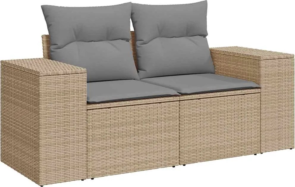 vidaXL 2 személyes bézs polyrattan kerti kanapé párnával