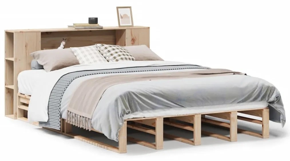 vidaXL tömör fa könyvespolcos ágy matrac nélkül 120 x 200 cm