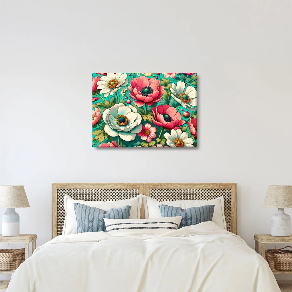 Kép - Virágok kék háttéren (70x50 cm)