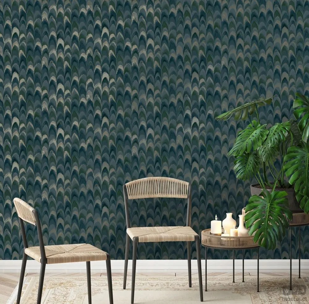 Tapéta A Szobába Absztrakt Zöld Kék Arany Vinil Tapéta