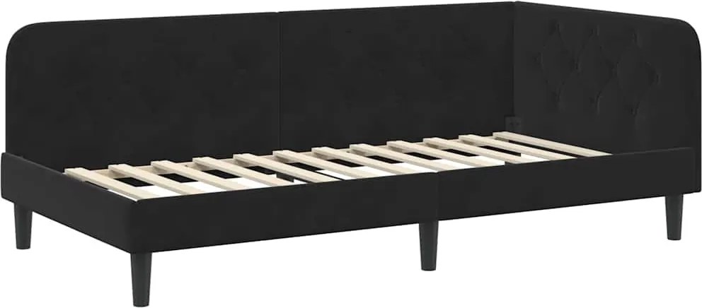 vidaXL Sarokágy keret fejtámlával Fekete 90 x 200 cm Bársony