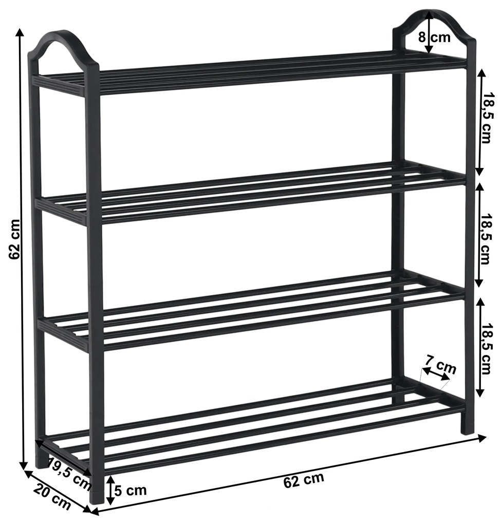 Cipőpolc, 4 polcos, fekete, TABE