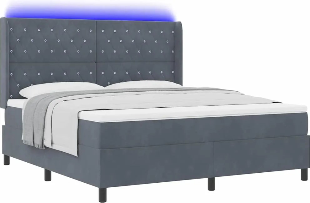 vidaXL Boxrugós ágy matracmal leddel Sötétszürke 180 x 200 cm Bársony