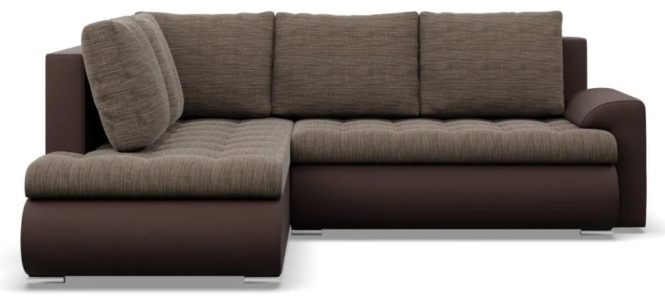 Tokio sarokkanapé, L alakú háttámlával, 2 ágyneműtartóval, fonott + műbőr, baloldali, barna