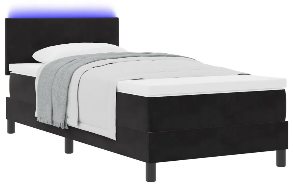 Boxspring Ágy Mattal és LED Fényekkel Fekete 90x200 cm Bársonyos