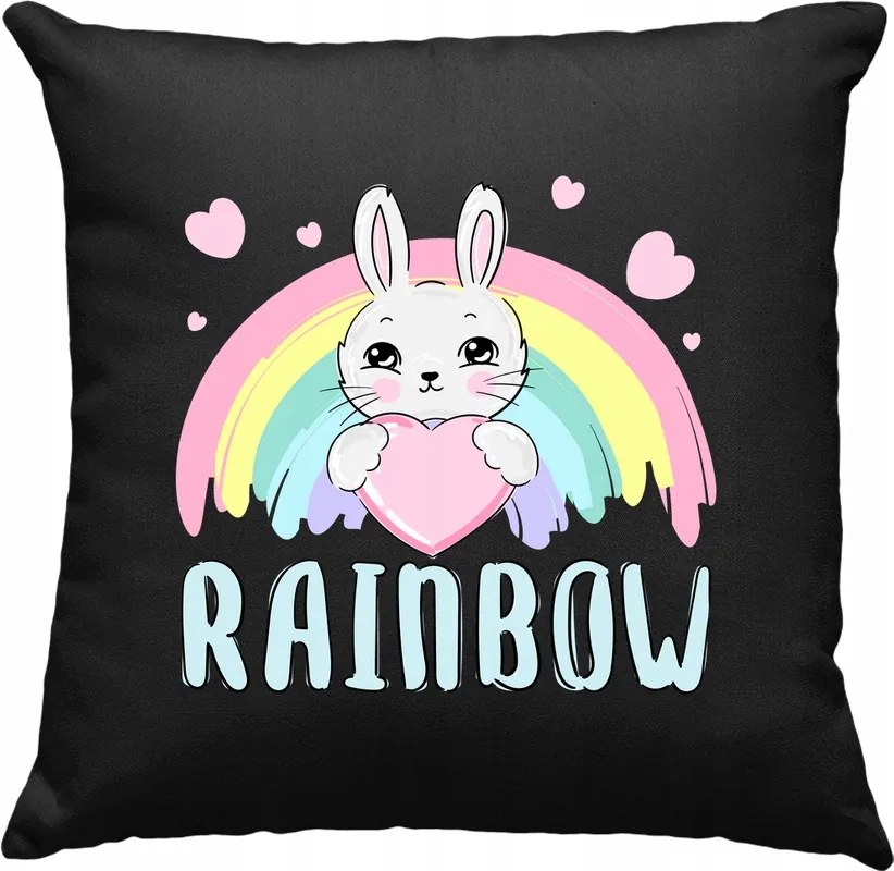 Nyuszi párna Kedves szivárvány színes fekete