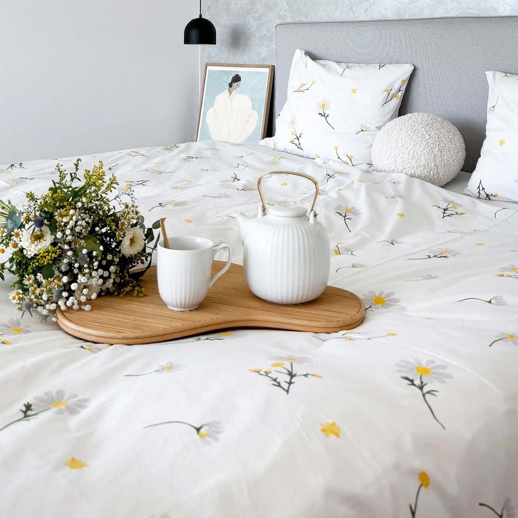 Goldea pamut ágyneműhuzat - kamilla virágok 140 x 200 és 70 x 90 cm