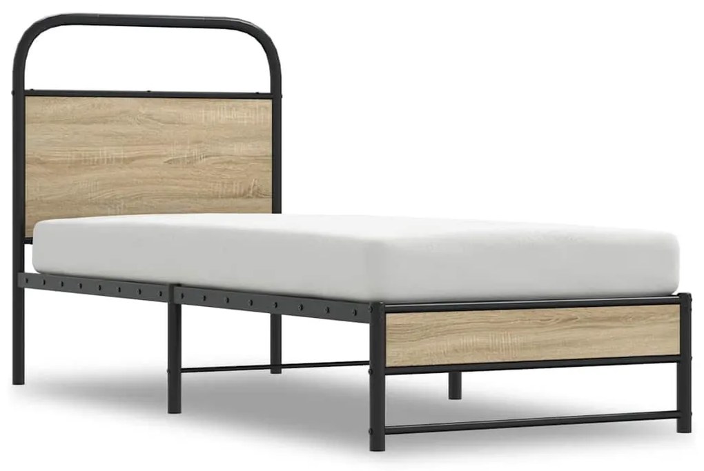 ágykeret matrac nélkül 80x200 cm füstölt tölgy fűrészelt fa