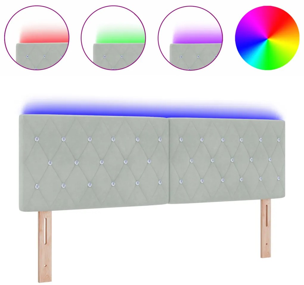 LED fejvég kristály gombbal tuftált világosszürke 72 cm bársony