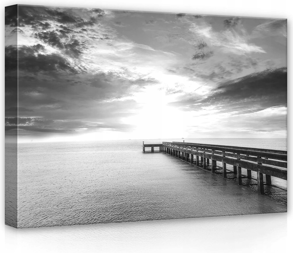 Vászonkép 70x50 Móló tenger óceán ég felhők nyugalom magány fa