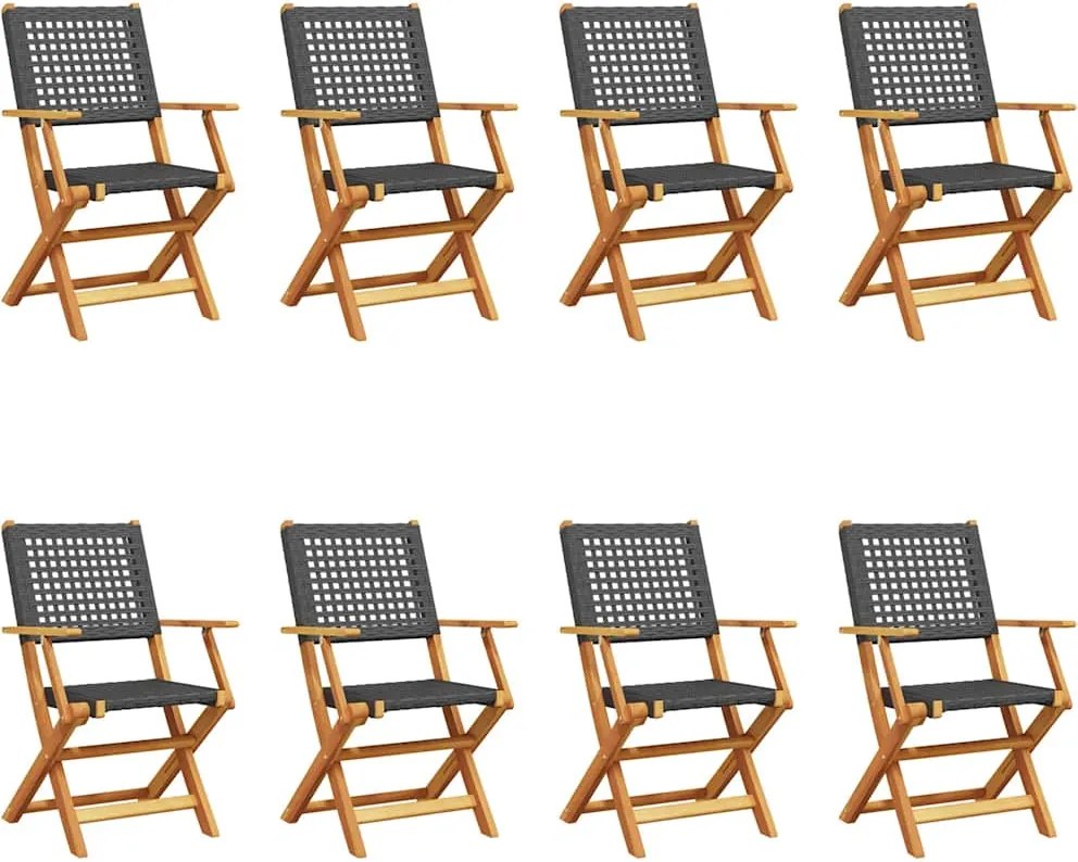 vidaXL 8 db fekete polyrattan és tömör fa összecsukható kerti szék