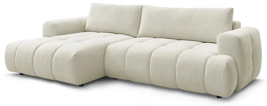 Bézs kinyitható-tárolóhelyes sarokkanapé (bal oldali-heverő résszel) Fuji – Bobochic Paris