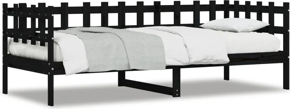 vidaXL fekete tömör fenyőfa kanapéágy 90 x 190 cm