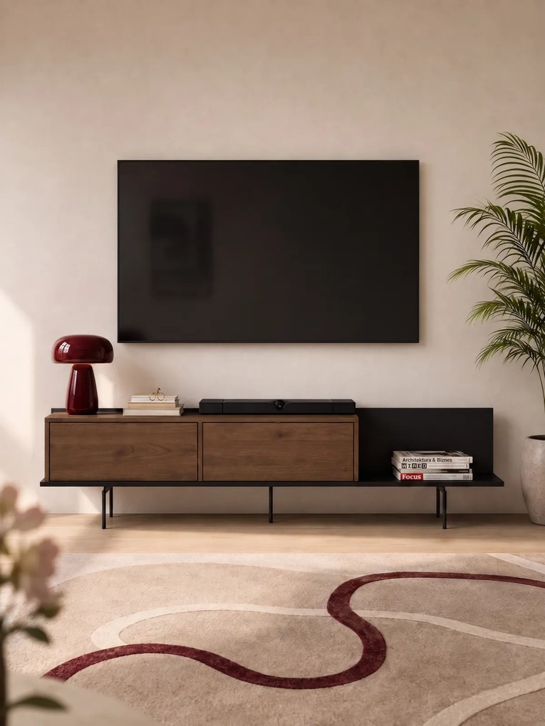 Zenar TV-szekrény 200 cm fém lábakkal - elegant dió / fekete
