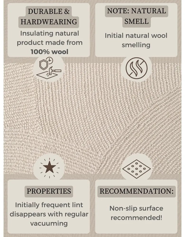 Világos natúr színű kézi szövésű gyapjú szőnyeg 200x300 cm Calmio – Hanse Home