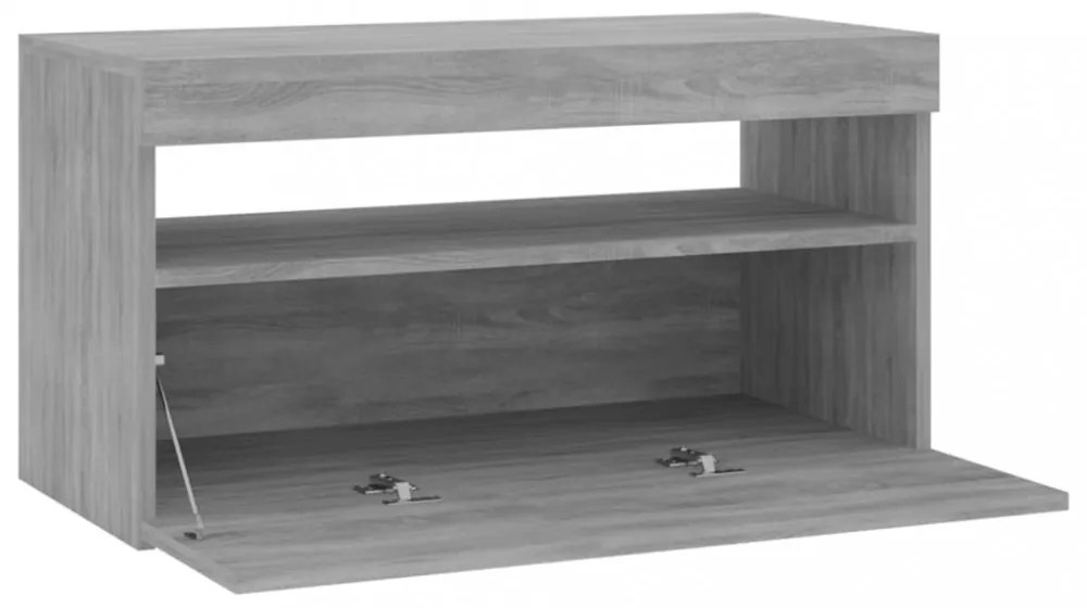 szürke sonoma színű TV-szekrény LED-világítással 75x35x40 cm