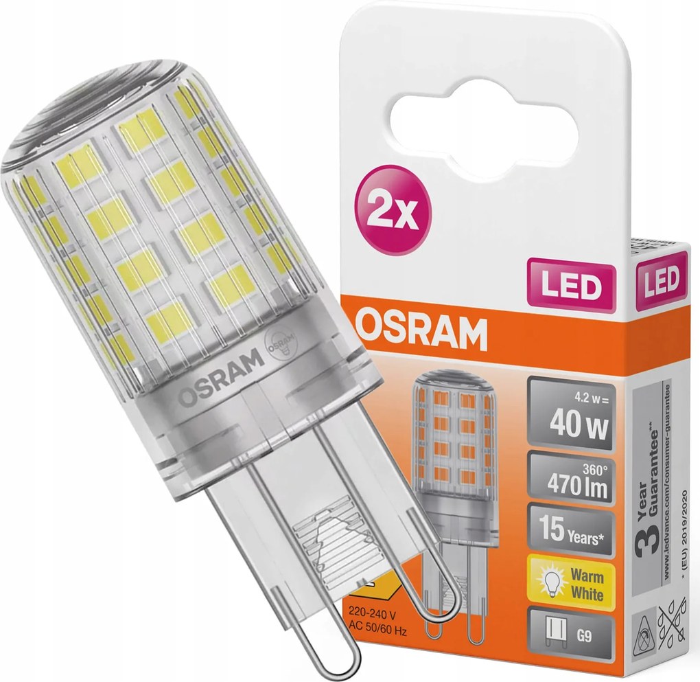 Led G9 Kapszula Izzó 4,2W 40W 470lm 2700K Meleg fehér 300° Osram Star 2db-os csomag