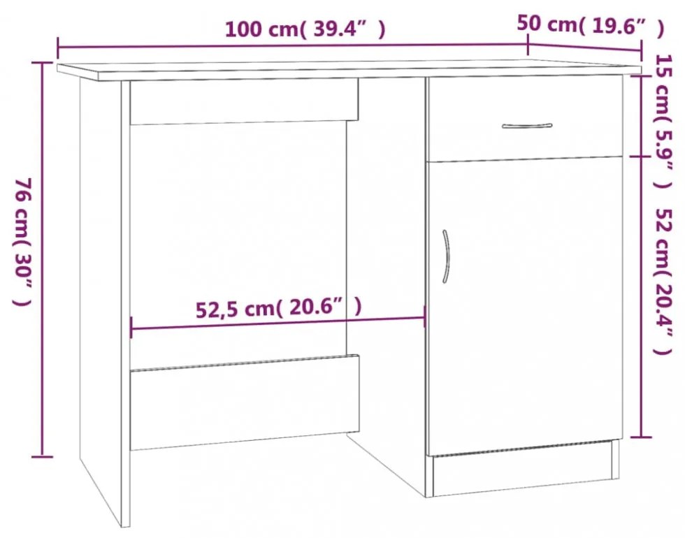 vidaXL füstös tölgy színű szerelt fa íróasztal 100 x 50 x 76 cm