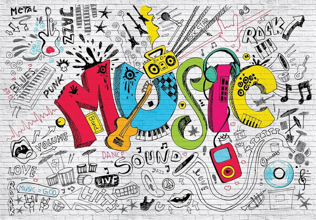 Fotótapéta Zene a téglán Jazz Rock Metal hangszerek 416x290 +ragasztó